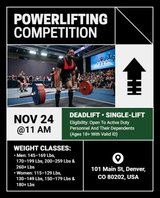 Dynamic Black Powerlifting Competition Event Flyer Template