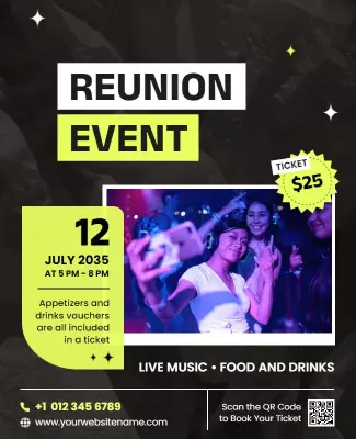Dynamic Black Reunion Event with Live Music Poster Template