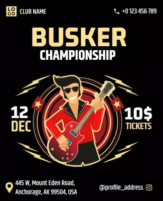 Dynamic Black Rock Music Busker Championship Poster Template