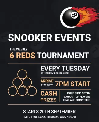 Dynamic Black Snooker 6 Reds Tournament Event Poster Template