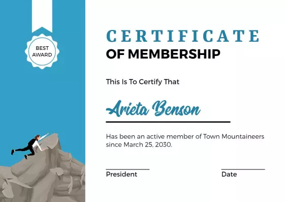 Dynamic Blue Adventure Club Membership Certificate Template