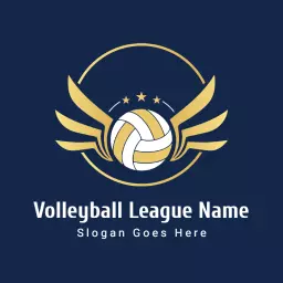 Dynamic Blue and Gold Volleyball Logo with Winged Elements Logo Template