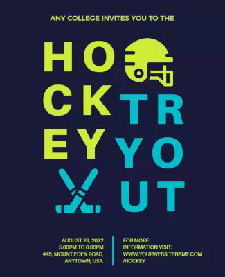 Dynamic Blue and Green Hockey Tryout Invitation Poster Template