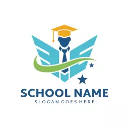 Dynamic Blue and Green School Logo with Academic Cap Design Logo Template