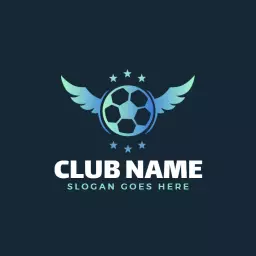 Dynamic Blue and Green Soccer Logo Featuring Wings and Stars Logo Template