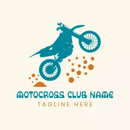 Dynamic Blue and Orange Motocross Bike in Motion Logo Template