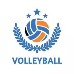 Dynamic Blue and Orange Volleyball with Stars and Laurel Logo Template