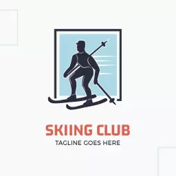Dynamic Blue and White Skiing Club Emblem Logo Template