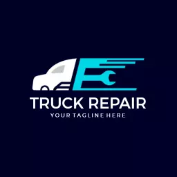 Dynamic Blue and White Truck with Wrench Symbol Logo Template