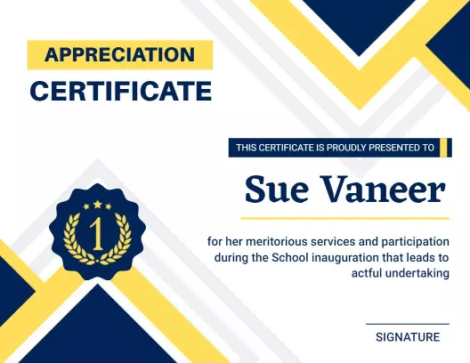 Dynamic Blue and Yellow Appreciation Certificate Template