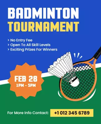 Dynamic Blue Badminton Tournament Event Poster Template