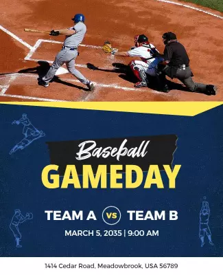 Dynamic Blue Baseball Game Day Matchup Poster Template