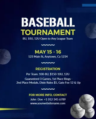 Dynamic Blue Baseball Tournament Registration Poster Template