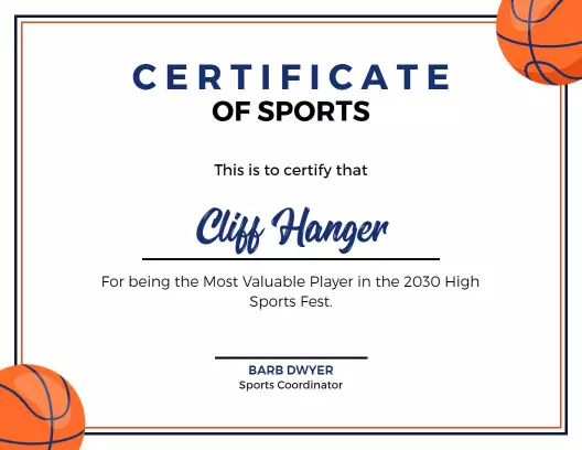 Dynamic Blue Basketball Achievement Recognition Certificate Template