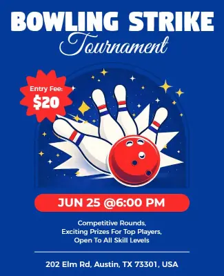Dynamic Blue Bowling Strike Tournament Flyer Template