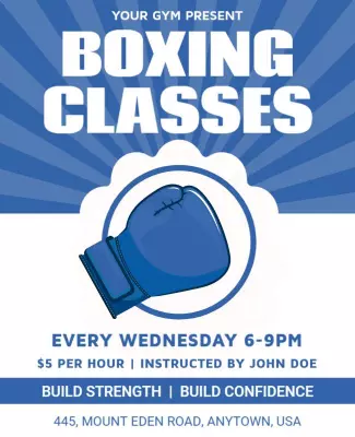 Dynamic Blue Boxing Classes Fitness Training Poster Template