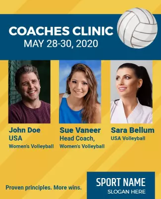 Dynamic Blue Coaches Clinic Volleyball Training Poster Template