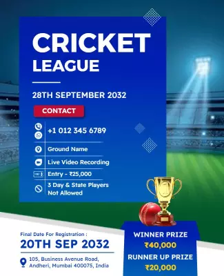 Dynamic Blue Cricket League Tournament Poster Template