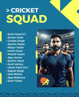Dynamic Blue Cricket Squad Announcement Poster Template