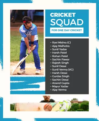 Dynamic Blue Cricket Squad for One Day Match Poster Template