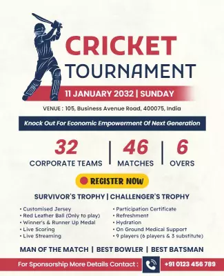 Dynamic Blue Cricket Tournament Event Poster Template