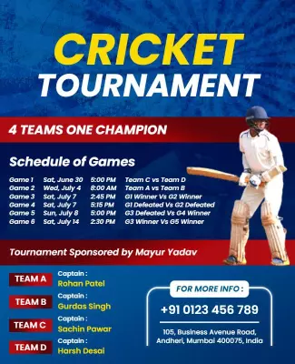 Dynamic Blue Cricket Tournament Schedule Poster Template