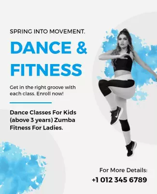 Dynamic Blue Dance and Fitness Class Enrollment Poster Template