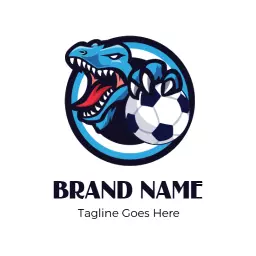 Dynamic Blue Dinosaur Playing Soccer in a Fun Logo Template
