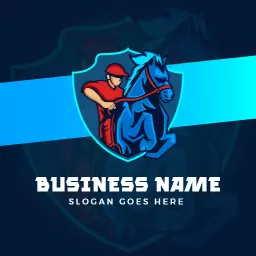 Dynamic Blue Equestrian Logo Featuring Rider and Horse Logo Template