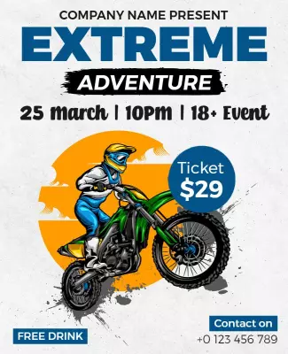 Dynamic Blue Extreme Adventure Motorcycle Event Poster Template