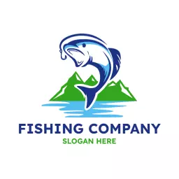 Dynamic Blue Fish Leaping Over Tranquil Waters Logo Template