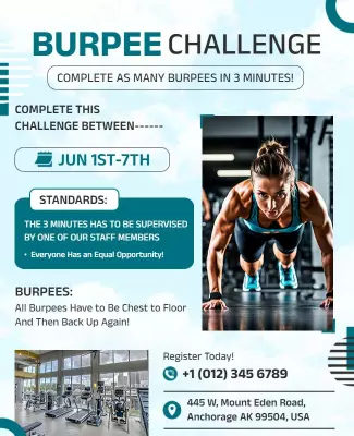 Dynamic Blue Fitness Burpee Challenge Poster Template