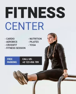 Dynamic Blue Fitness Center Training Session Poster Template