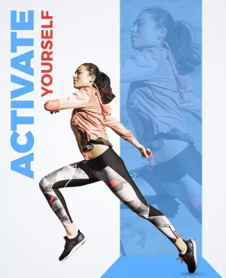 Dynamic Blue Fitness Motivational Running Poster Template