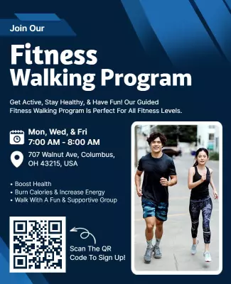 Dynamic Blue Fitness Walking Program Invitation Poster Template