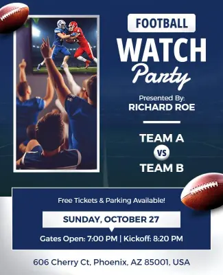 Dynamic Blue Football Game Viewing Experience Flyer Template