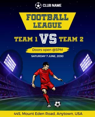 Dynamic Blue Football League Match Event Poster Template
