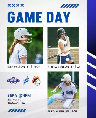 Dynamic Blue Game Day Baseball Team Match Poster Template