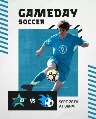 Dynamic Blue Gametime Soccer Match Poster Template