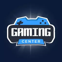 Dynamic Blue Gaming Center with Controller Design Logo Template