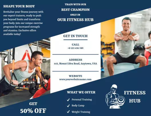 Dynamic Blue Gym Personal Training and Membership Brochure Template