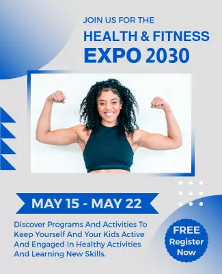 Dynamic Blue Health and Fitness Expo 2030 Poster Template