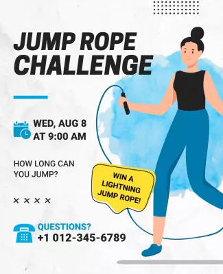 Dynamic Blue Jump Rope Challenge Fitness Event Poster Template