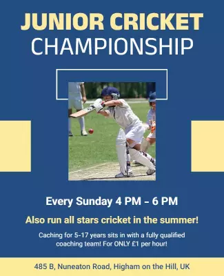 Dynamic Blue Junior Cricket Championship Event Poster Template