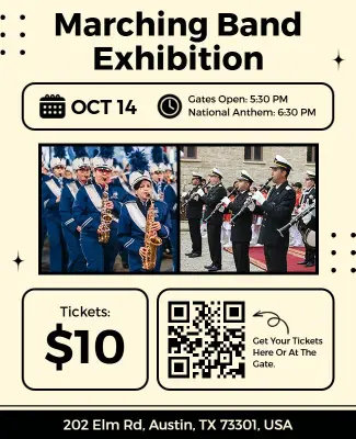 Dynamic Blue Marching Band Performance Exhibition Flyer Template