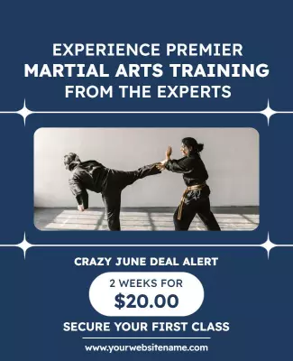 Dynamic Blue Martial Arts Training Deal Poster Template