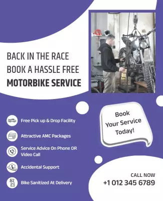 Dynamic Blue Motorbike Service Booking Poster Template