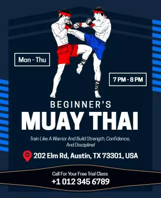 Dynamic Blue Muay Thai Training Class Promotion Poster Template