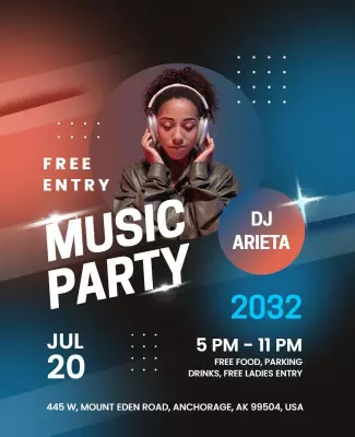 Dynamic Blue Music Party with DJ Event Poster Template