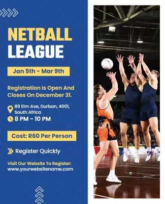 Dynamic Blue Netball League Registration Event Poster Template